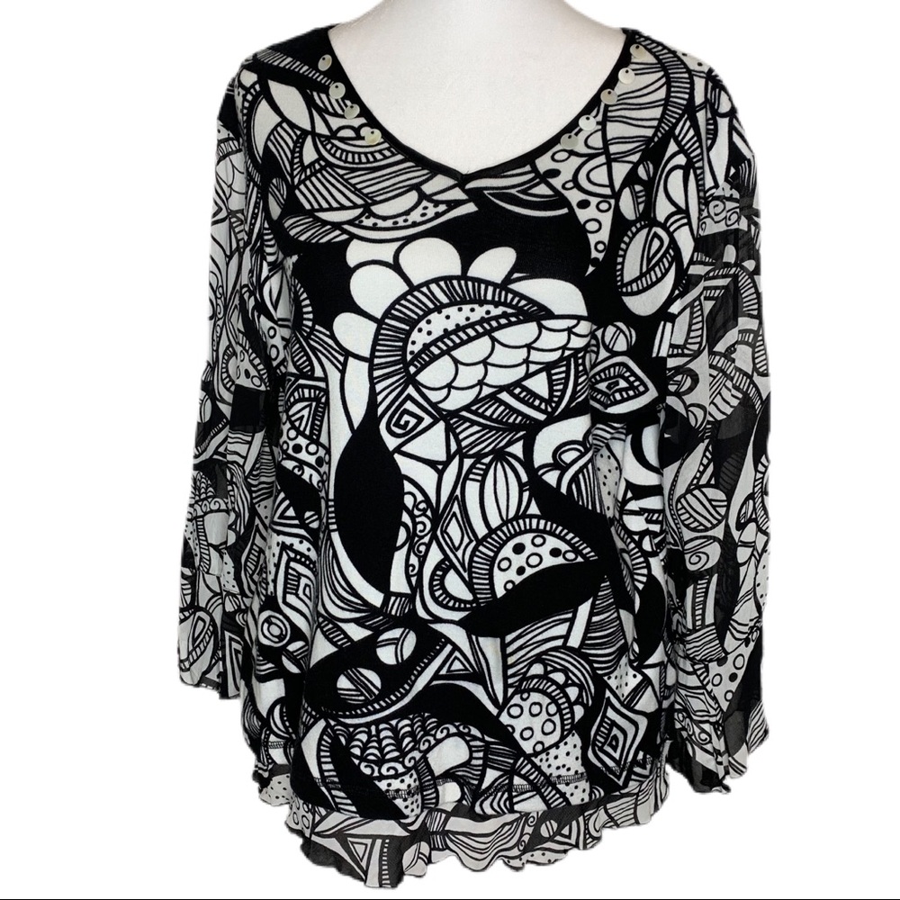 Multiples V-neck Geometric‎ Mixed Media Blouse